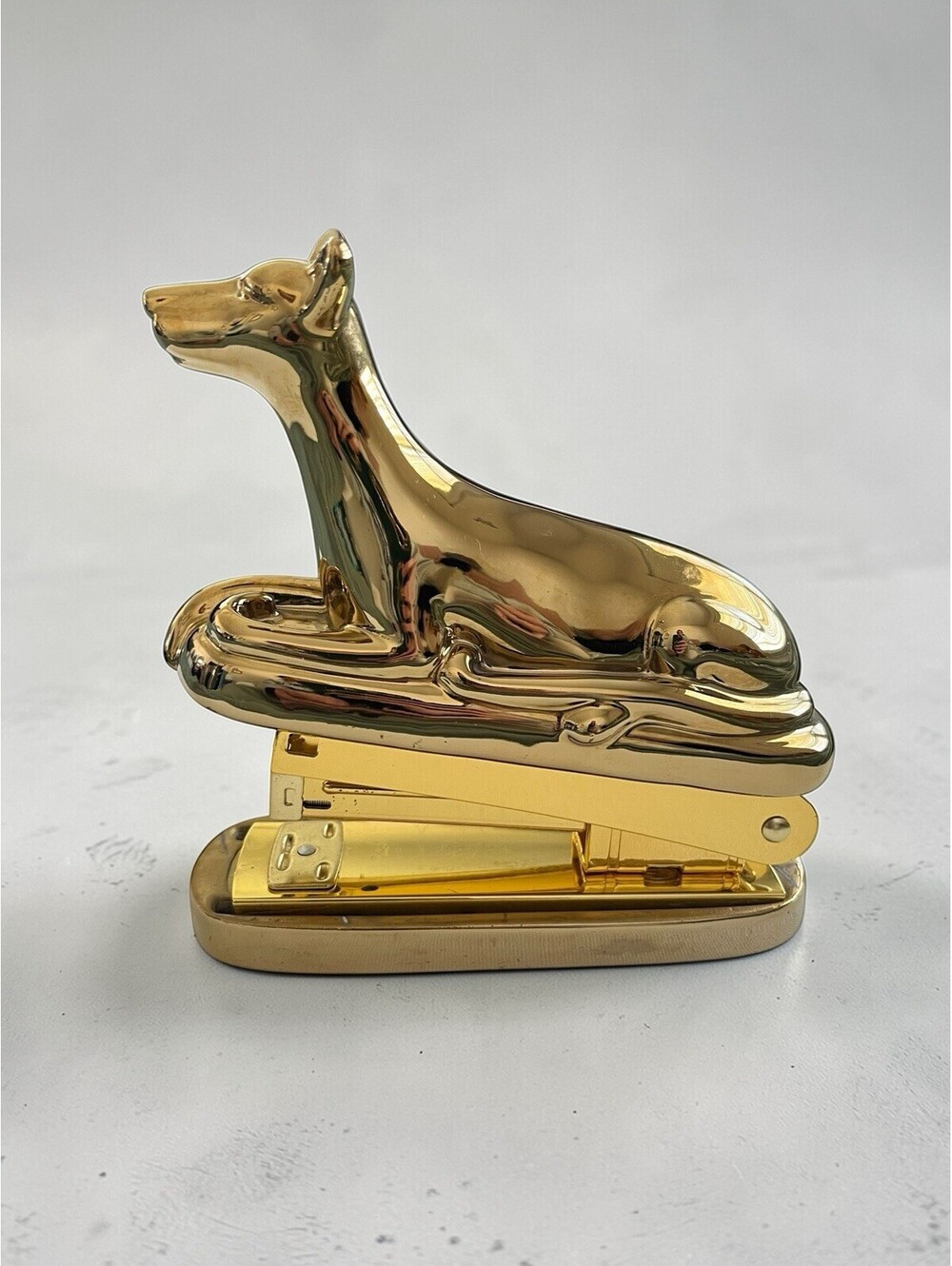 Anthropologie Gold Metal Fancy Shmancy Dog Shaped Stapler Heavy Paperweight 6”